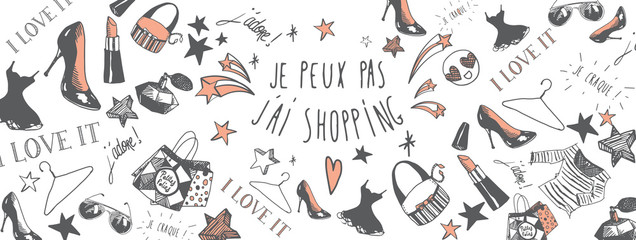 French Shopping background - obrazy, fototapety, plakaty