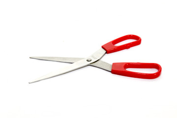 Large pair of kitchen scissors with red plastic handle