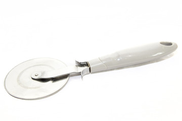 Pizza sclicer with a grey plastic handle