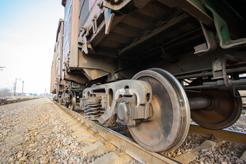 wheels of metal freight cars