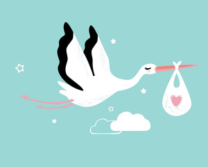 Vector illustration of a baby shower Invitation with stork