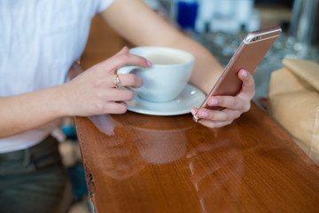 Woman in Coffee Shop Using Technology