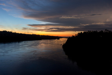 The river Nile near its origin in Uganda at twilight. Shot in May 2017.