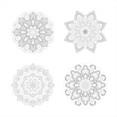 Set of 4 mandalas. Black and white image. Vector illustration Vintage decorative elements. Boho, hippie style background design.