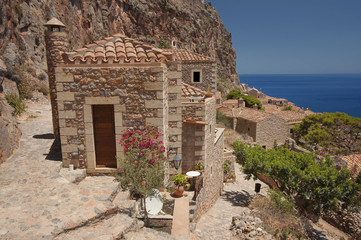 Medieval town of Monemvasia on Peloponnese in Greece
