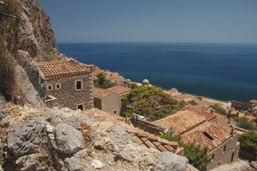 Medieval town of Monemvasia on Peloponnese in Greece