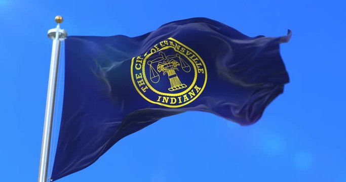 Flag of Evansville city, city of Indiana in United States of America - loop
