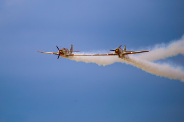 Aerobatics airplane performing a demonstration flight