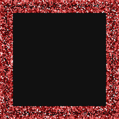 Red gold glitter. Square scattered border with red gold glitter on black background. Terrific Vector illustration.