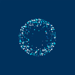 Amazing falling snow. Small round frame with amazing falling snow on deep blue background. Marvelous Vector illustration.