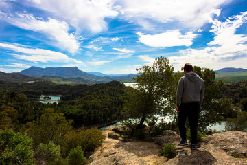 Fototapeta premium Landscape. View of the lake “El Chorro” Malaga, Spain. Picture taken – 1 april 2018.