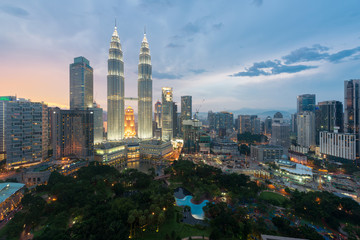 Fototapeta na wymiar Kuala Lumpur skyline and skyscraper at night in Kuala Lumpur, Malaysia.