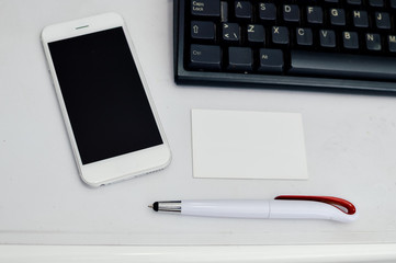 PC computer keyboard close up top side view working abstract background. Communication technology digital electronic device