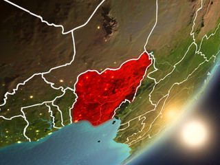 Sun rising above Nigeria from space