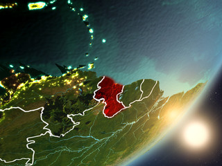 Sun rising above Guyana from space