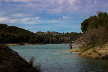 Fototapeta na wymiar Lake. A sunny day on the lake “El Chorro” Malaga, Spain. Picture taken – 1 april 2018.