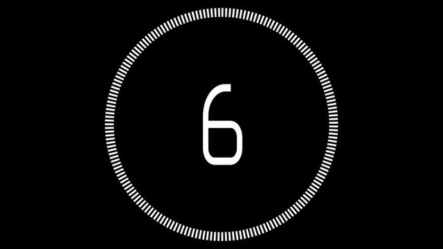 10 to 1 Countdown Dashed UX. Circular UX alpha element for transparency counting down from ten to one, animating ON and OFF.