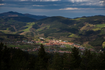 Typical Basque landscape seen from the mountain, Zalla, Spain