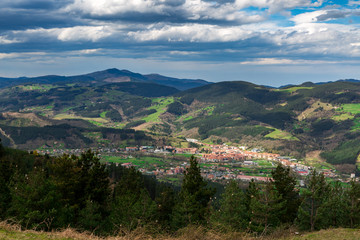 Typical Basque landscape seen from the mountain, Zalla, Spain