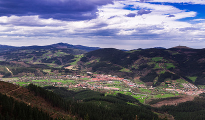 Typical Basque landscape seen from the mountain, Zalla, Spain