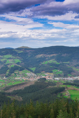 Fototapeta na wymiar Typical Basque landscape seen from the mountain, Zalla, Spain