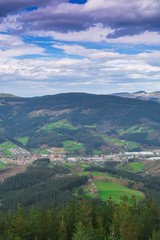 Typical Basque landscape seen from the mountain, Zalla, Spain