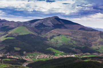 Typical Basque landscape seen from the mountain, Zalla, Spain