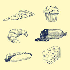 Food sketch vector natural menu restaurant fresh hand drawn product and kitchen doodle meal cooking cuisine sketchy organic illustration.