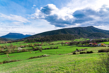 Obraz premium Typical Basque landscape seen from the mountain, Zalla, Spain