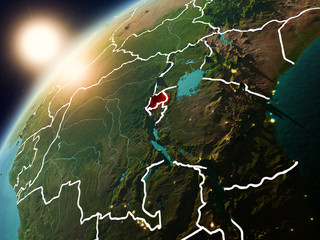 Rwanda on planet Earth in sunset