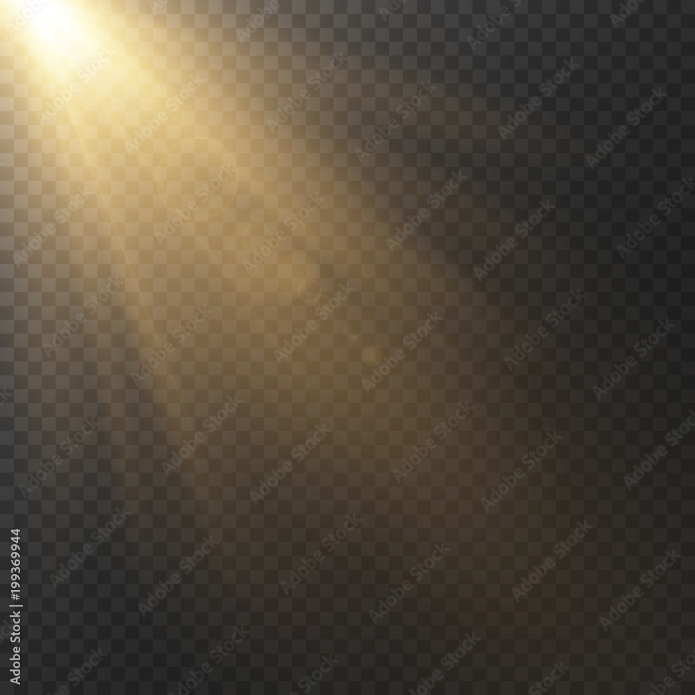 Wall mural yellow glow light effect. sun with rays and glow on transparent background. vector illustration