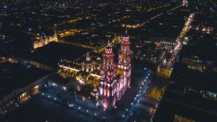 aerial of the cathedral of morelia at night - 199370549
