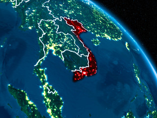 Satellite view of Vietnam at night