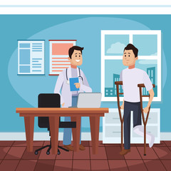 Doctors office cartoon with patient vector illustration graphic design