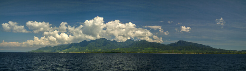 Bali, Indonesia Landscape from Offshore. Northwest Bali scenic taken from a dive boat near the Bali Barat National Park and Menjangan Island. 