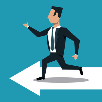 Businessman running on arrow over blue background vector illustration graphic design