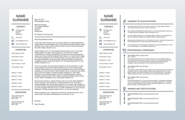 Minimalist Creative Cover Letter And One Page Resume/CV Template On White Background