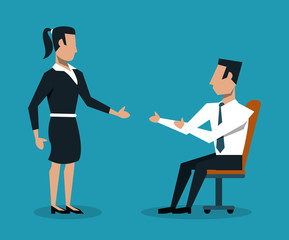 Business couple talking about deals vector illustration graphic design