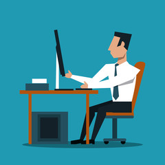 Businessman at office with computer vector illustration graphic design