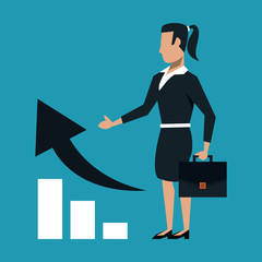 Business woman with briefcase on arrows growing vector illustration graphic design