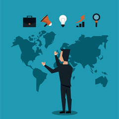 Businessman using tools on world vector illustration graphic design