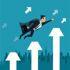 Businessman flying with superhero cap vector illustration graphic design