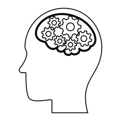 human profile thinking with gears vector illustration design