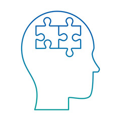 human profile thinking with puzzle pieces vector illustration design