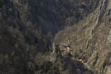 View from Hexentanzplatz to the Harz mountains and Bodetal in Thale Germany