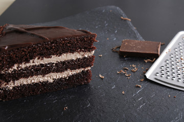 cake prague chocolate dessert on stone background black