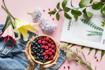 Fresh summer berries and flowers