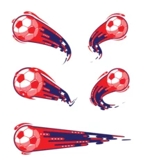 Poster de jardin Sports de balle Jeu de symboles de football bleu rouge et football
