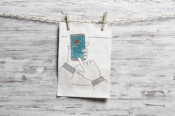 Paper sheet on clip. Mixed media