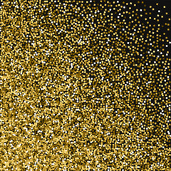 Gold glitter. Abstract mess with gold glitter on black background. Brilliant Vector illustration.